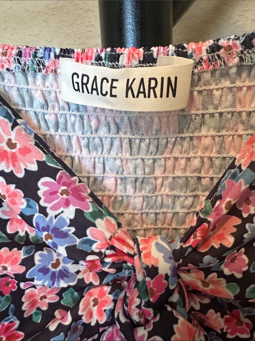 Grace Karin Navy Floral Maxi Dress with Pink Blossoms - Picture 2 of 3